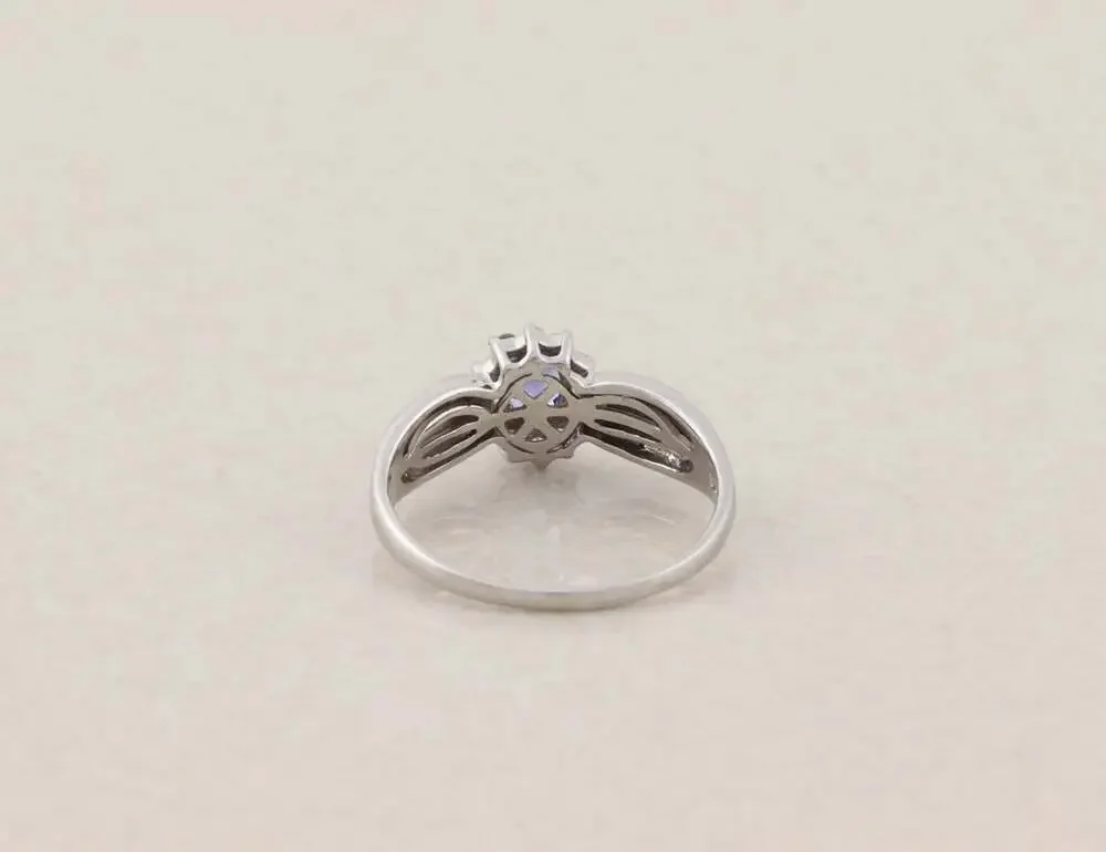 Sterling Silver Natural Tanzanite & White Zircon Ring Size 9 1/4